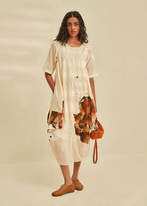 A Model Wearing White Cotton Mul Myna Jhabla, curated by Only Ethikal